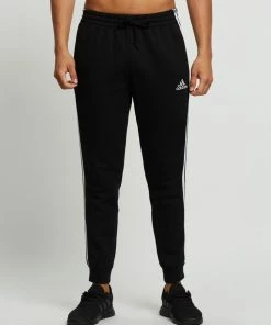 Adidas Performance Essentials Fleece Tapered Cuff 3-Stripes Pants Black & White