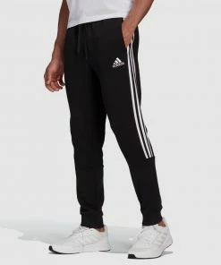 Adidas Performance Essentials Fleece Tapered Cuff 3-Stripes Pants Black / White