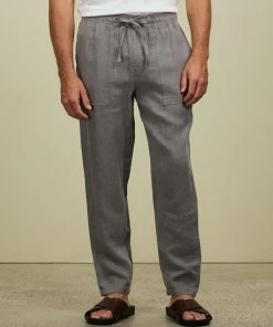 AERE Linen Pull On Pants Light Grey