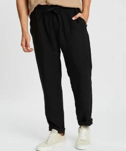 AERE Linen Pull-On Pants Black