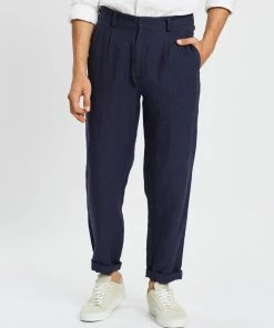 AERE Linen Pleated Pants Navy