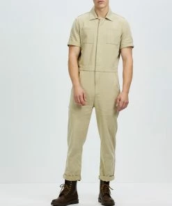 AERE Organic Cotton Jumpsuit Sand