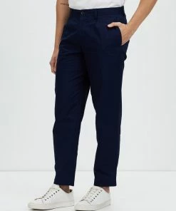 Ben Sherman Poplin Relaxed Taper Pleat Trousers Marine