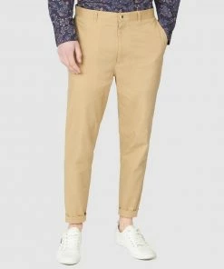 Ben Sherman Cotton Slim Taper Trousers Sand