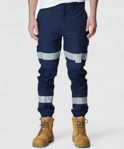 Elwood Workwear Mens Reflective Cuffed Pant Navy