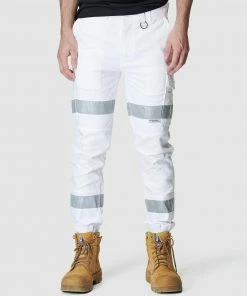 Elwood Workwear Mens Reflective Cuffed Pant White