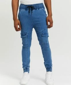 Everloom Robbie Cargo Denim Joggers Bold Blue
