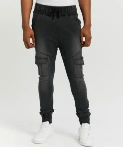 Everloom Robbie Cargo Denim Joggers Washed Black