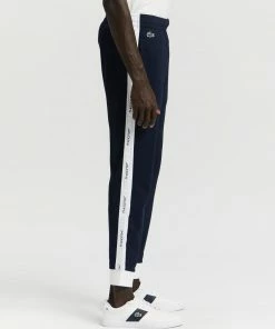 Lacoste Run-Resistant Pique Track Pants Navy & White