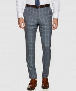 Oxford Hopkins Wool Checked Trousers Pale Blue