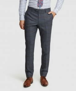 Oxford Auden Wool Stretch Check Suit Pants Grey/blue
