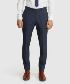 Oxford Auden Wool Stretch Check Suit Pants Navy