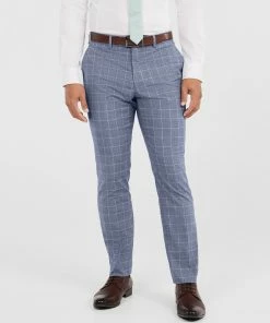 Tarocash Gus Slim Stretch Check Pant BLUE