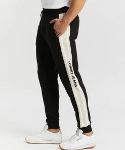 Tommy Jeans Organic Cotton Slim Fit Stripe Joggers Black & Smooth Stone